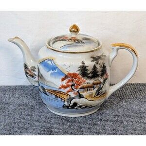 Vintage Japanese Scenic Teapot Dove China Made in Japan Hand Painted Porcelain